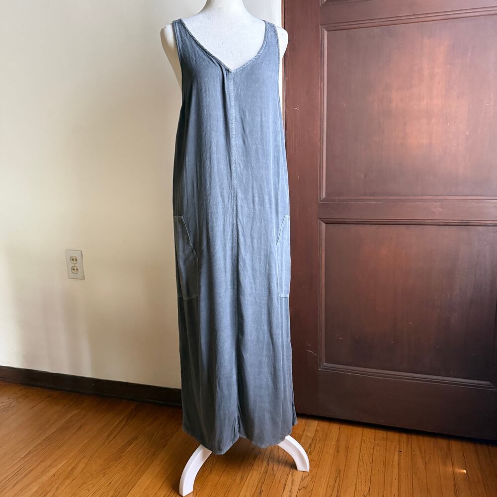 Holding Horses Gray Crepe Boho Midi Length Racerback Dress Medium lagenlook